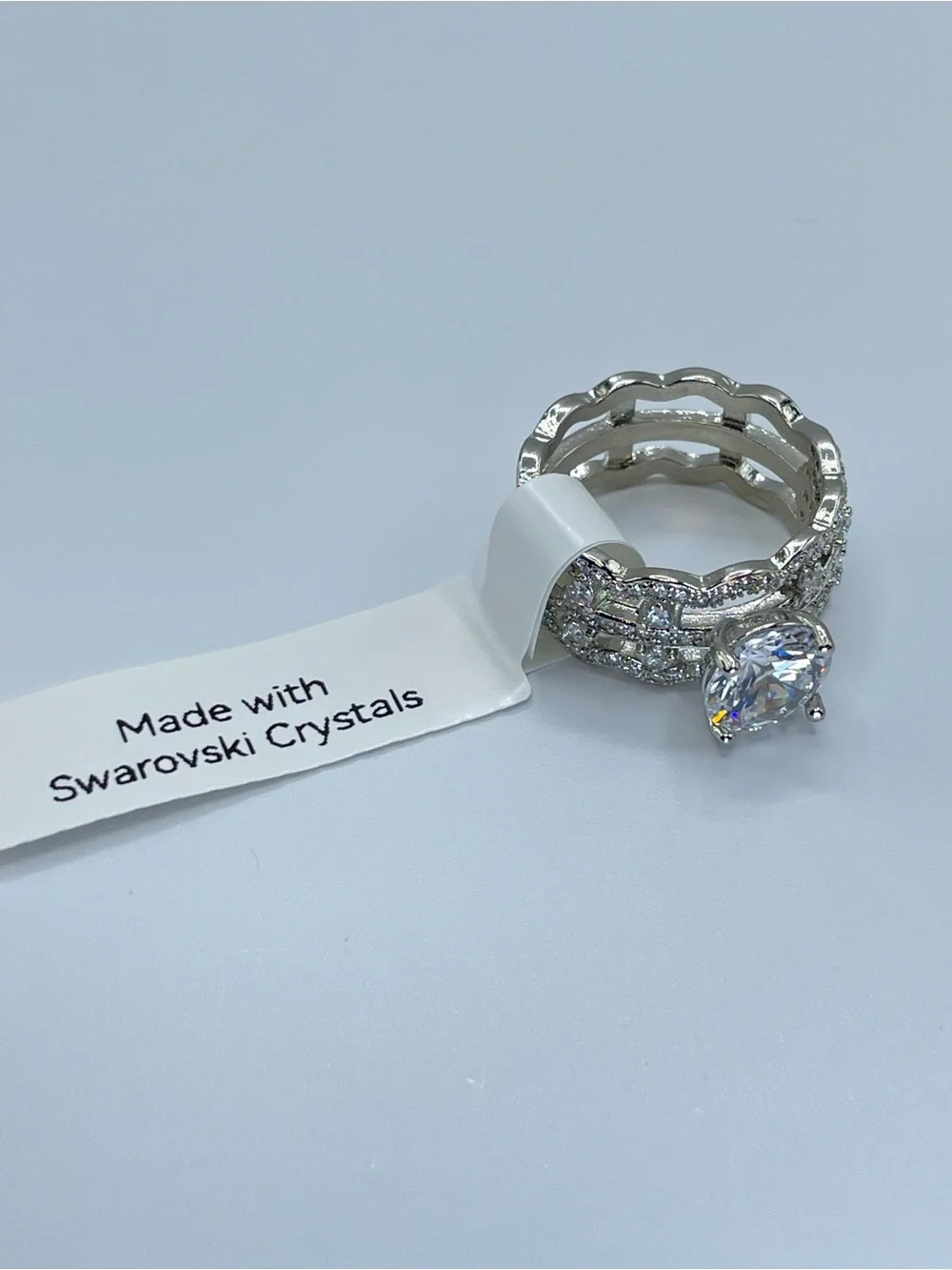 Swarovski Crystal Elements White Crystal Wide Band Ring Sz 8.5 Statement Bridal